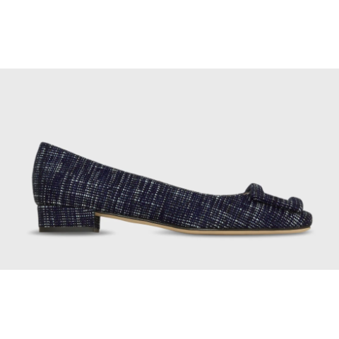Ann Mashburn Buckle Shoe in Indigo Tic-Weave Jacquard