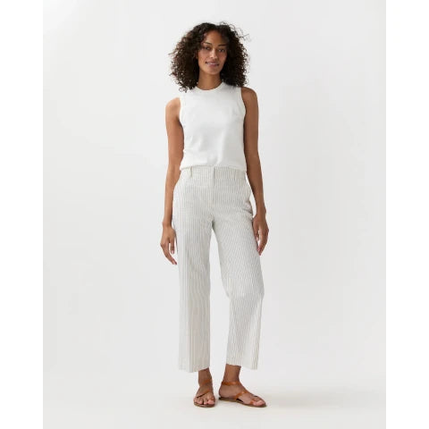 Ann Mashburn Frankie Cropped Pant in Ivory/Blue Stripe