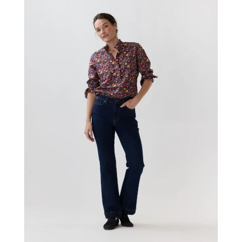 Ann Mashburn Frill Shirt in Navy/Multi Betsy Meadow Liberty Fabric