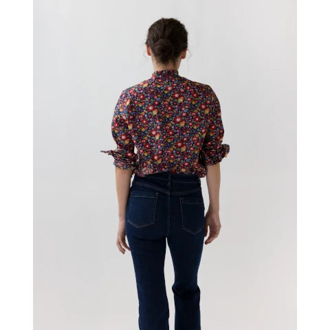 Ann Mashburn Frill Shirt in Navy/Multi Betsy Meadow Liberty Fabric