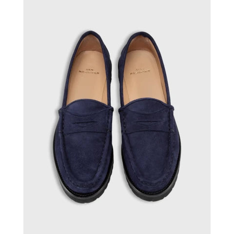Ann Mashburn Lug Sole Loafer in Navy Suede