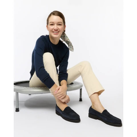Ann Mashburn Lug Sole Loafer in Navy Suede