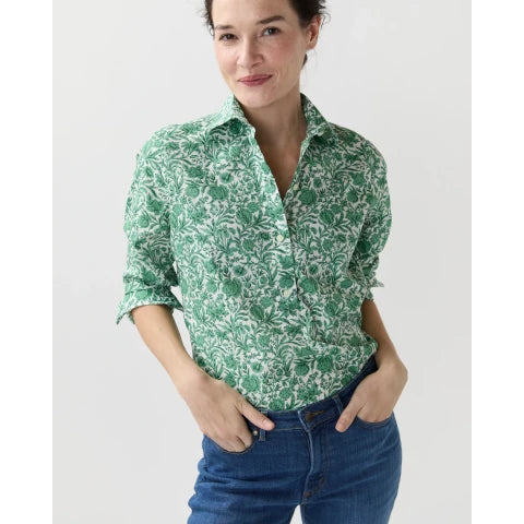Ann Mashburn Tomboy Popover Shirt in Green Liberty Fabric