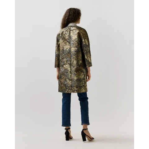 Ann Mashburn Reed Evening Coat in Brown/Gold Metallic Floral Jacquard