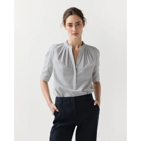 Ann Mashburn The Sage Blouse in Navy/Ivory Check