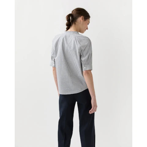 Ann Mashburn The Sage Blouse in Navy/Ivory Check