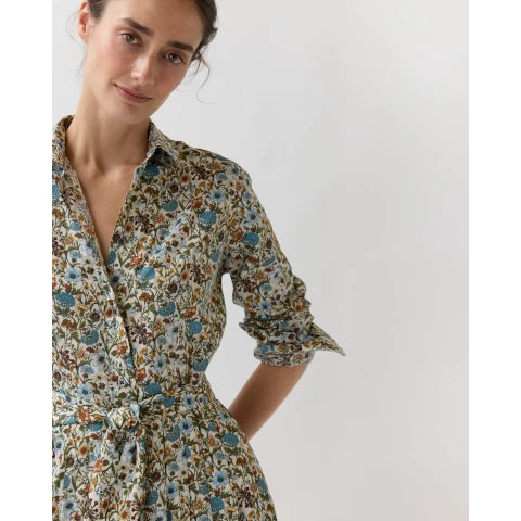 Ann Mashburn Classic Shirtwaist Maxi Dress in Moss/Cerulean Rachel Liberty Fabric