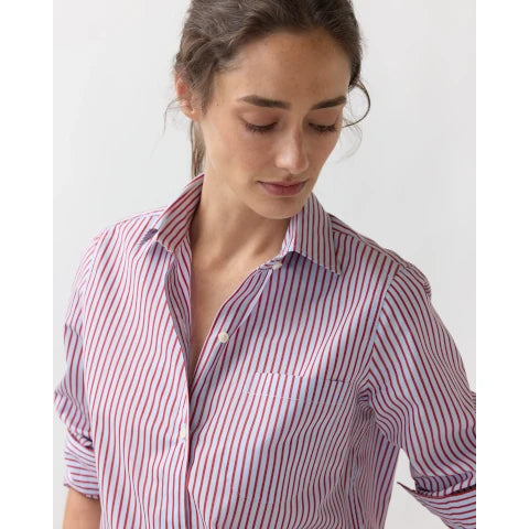 Ann Mashburn Sidney Shirt in Red/Sky Banker Stripe