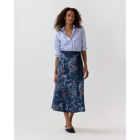 Ann Mashburn Wren Wrap Skirt in Denim/Red Painted Paisley