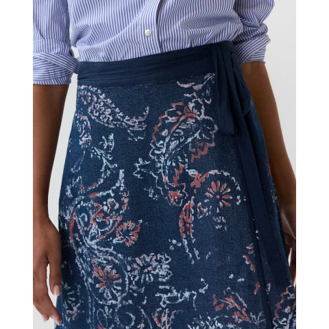 Ann Mashburn Wren Wrap Skirt in Denim/Red Painted Paisley