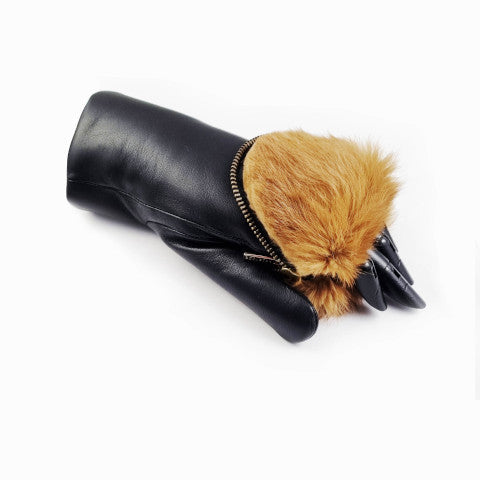 Aristide Fur Lined Zipper Mittens - Main Image