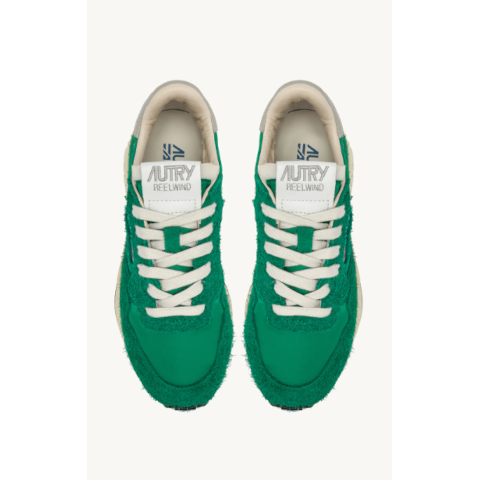 Autry Reelwind Low Sneakers in Green Nylon and Suede