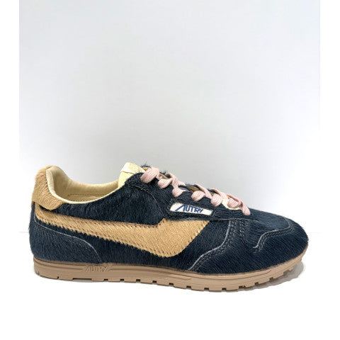 Autry Windspin Sneakers in Grey and Pink Pony Hair Effect