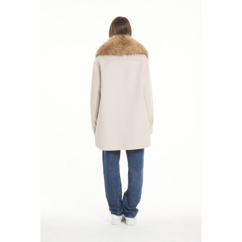 Ava Adore Ivory Shirt Jacket with Fur Collar