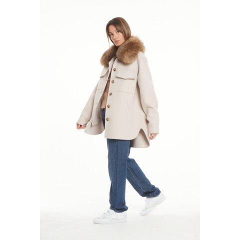 Ava Adore Ivory Shirt Jacket with Fur Collar