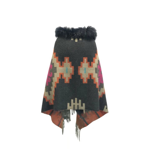 Bazar Deluxe Wool Wrap with Black Fur Trim