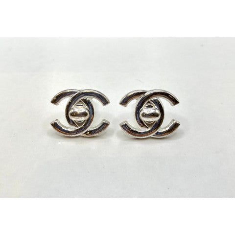 Vintage Chanel Silver Turnlock Clip Earrings