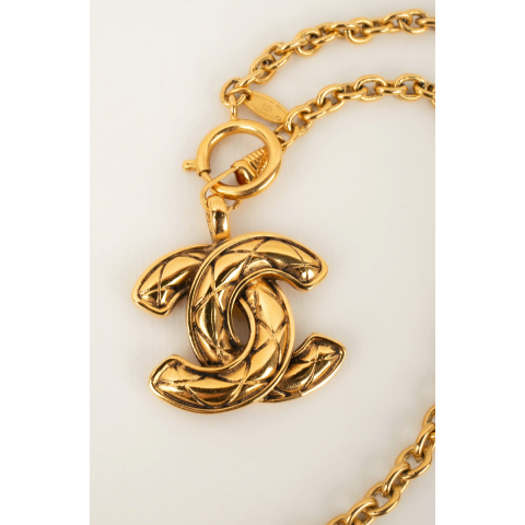 Vintage Chanel Long Gold Chain with Quilted CC