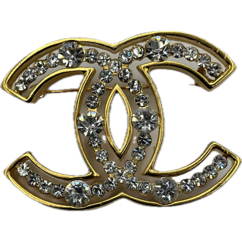 Vintage Chanel Gold CC with Rhinestone Center Brooch