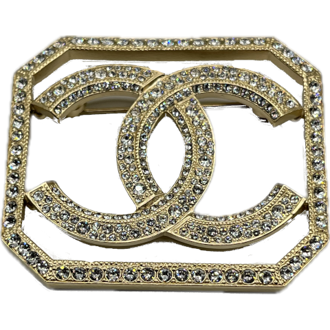 Vintage Chanel Gold and Crystal CC with Border Brooch