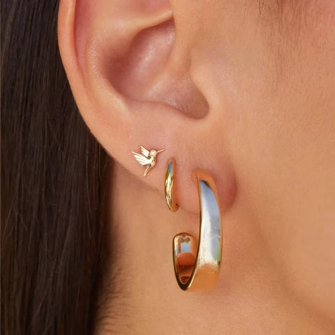 EF Collection Single Gold Dome Huggie Earring
