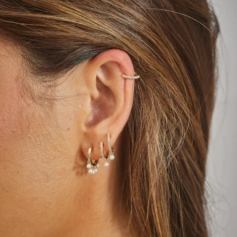 EF Collection Pearl Shimmy Huggie Earrings