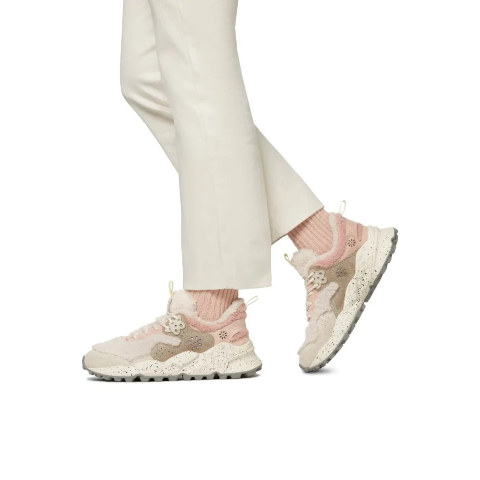 Flower Mountain Kotetsu Teddy Ivory and Pink Sneaker