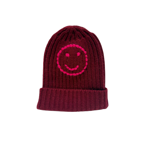 100% cashmere beanie knit hat with smiley face patch SMILEY BEANIE – Bubu main image 2