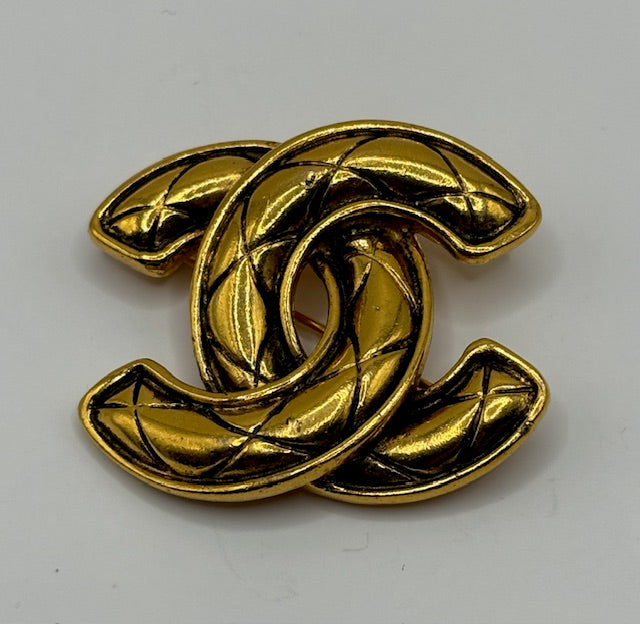 Vintage Chanel Small Quilted Gold Brooch