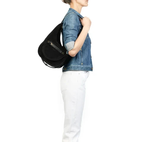 Jerome Dreyfuss Dino Shoulder Bag in Black Suede