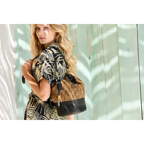 Kempton & Co. Richmond Bucket Bag - Sand Threaded Weave