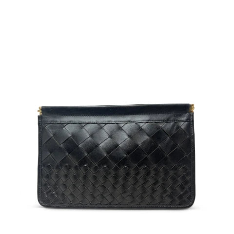 Kempton & Co. Snap Clutch in Black Threaded Weave