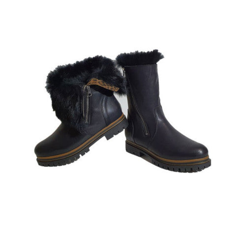 La Thuile Tall Black Leather Boot with Fur