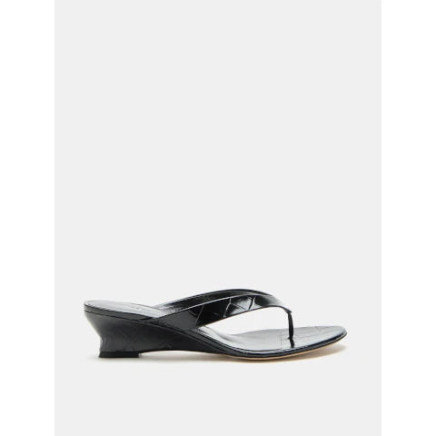 Le Monde Beryl Micro Wedge Thong in Black Croc