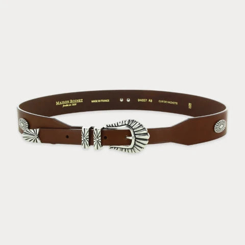 【MAISON BOINET 】 ブラウンベルト Maison Boinet Bonnie Brown Belt with Silver Studs