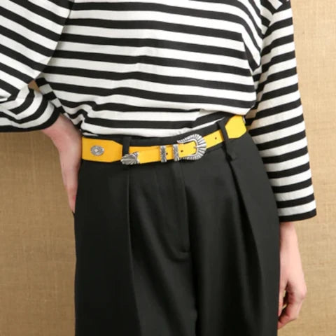 Maison Boinet Bonnie Yellow Belt with Silver Studs display picture 3