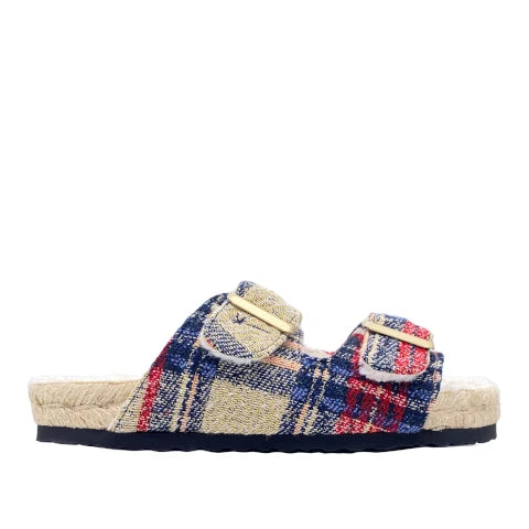 Manebi Nordic Sandal With Fur in Red Plaid