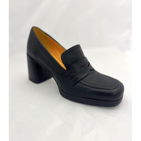 Mara Bini Black Leather Loafer with Heel