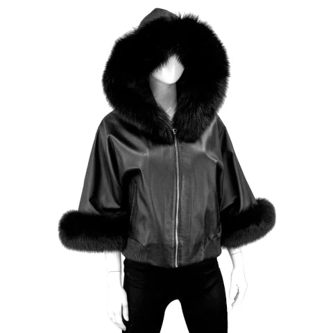 Mitchie's Matchings Leather Jacket with Fox Trim