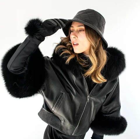 Mitchie's Matchings Leather Jacket with Fox Trim