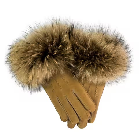 Mitchie's Matchings Sheepskin Gloves with Raccoon Trim
