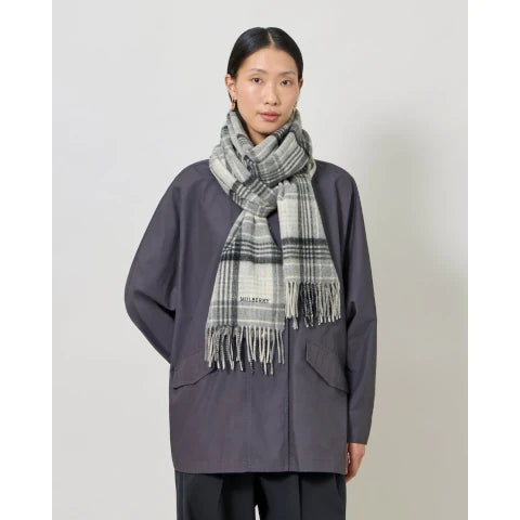 Mulberry Heritage Check Scarf Eggshell & Black Merino Wool