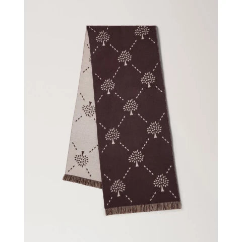 Mulberry Diamond Tree Jacquard Scarf Ebony & Taupe Wool