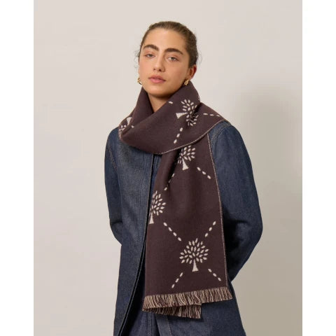 Mulberry Diamond Tree Jacquard Scarf Ebony & Taupe Wool