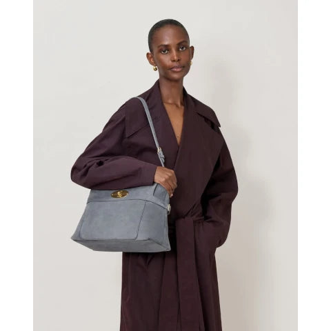 Mulberry Stevie Top Handle in Foggy Grey Suede