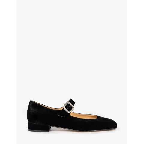 Penelope Chilvers Low Mary Jane Diamonte Velvet Shoe in Black