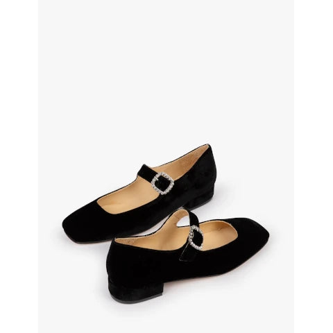 Penelope Chilvers Low Mary Jane Diamonte Velvet Shoe in Black
