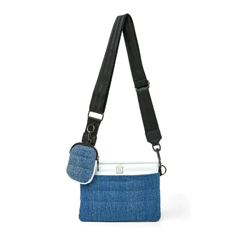 Think Royln Downtown Bag in Denim and White Patent