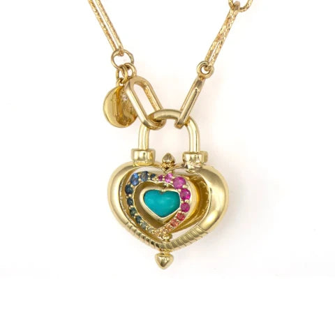Three Stories Rainbow Diamond Heart Pendant Spinning