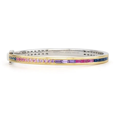 Three Stories Two-Toned Rainbow Sapphire Pave Bangle